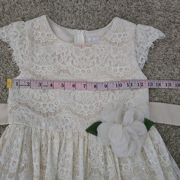 Rare Editions Girls Lace Dress Cream Flower Sash Wedding Party Holiday Size 6X - Picture 5 of 7